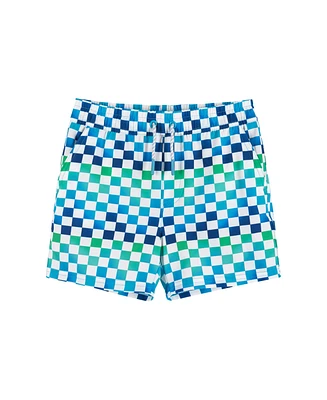 Child Boys Ombre Checker Boardshort w/Built-In Comfort Stretch Short Liner