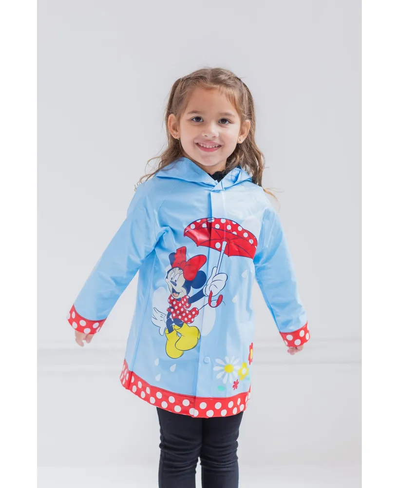 Disney Minnie Mouse Girls Raglan Waterproof Hooded Rain Jacket Toddler|Child