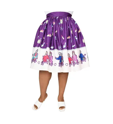 Unique Vintage Plus The Golden Girls Purple Character Border Gellar Swing Skirt
