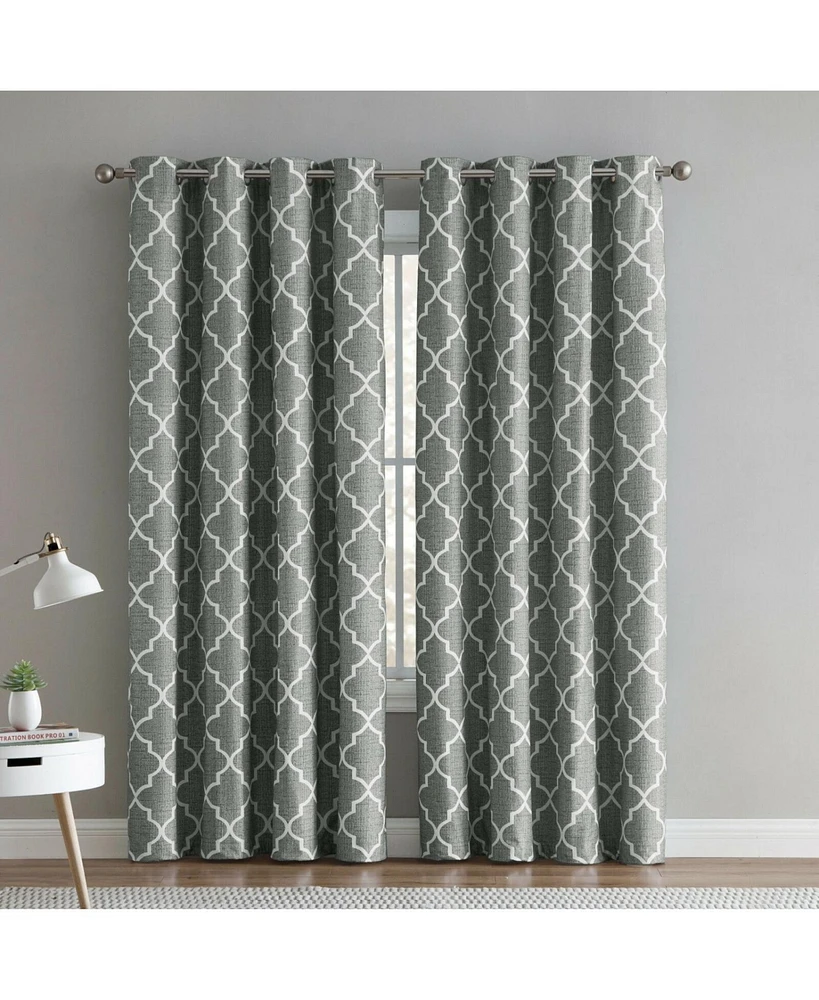 Kate Aurora 2 Piece 100% Full Blackout Trellis Grommet Top Window Curtain Panels