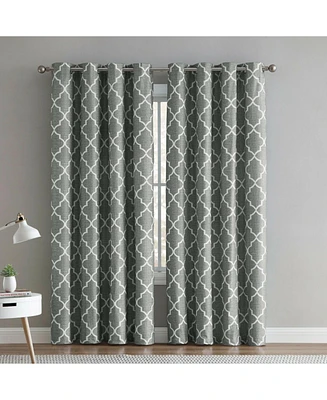 Kate Aurora 2 Piece 100% Full Blackout Trellis Grommet Top Window Curtain Panels - 54 in. W x L