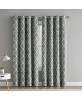 Kate Aurora 2 Piece 100% Full Blackout Trellis Grommet Top Window Curtain Panels