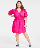 On 34th Trendy Plus Puff-Sleeve Smocked Dress, Created for Macy's