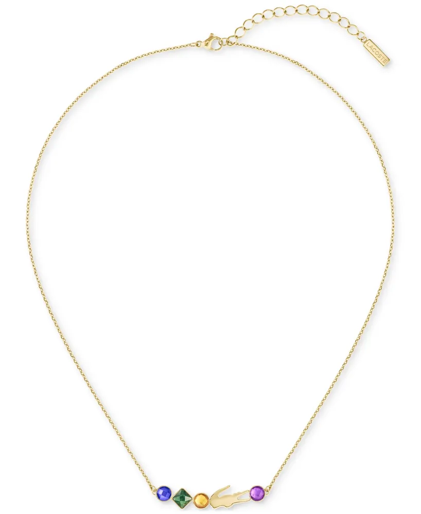 Lacoste Gold-Tone Deva Multicolor Stone Pendant Necklace, 17" + 2" extender