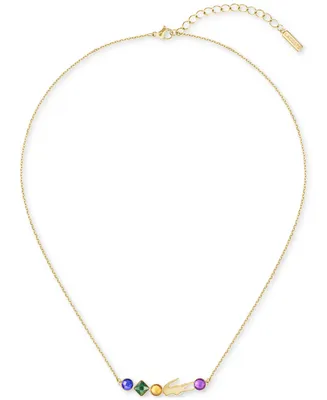 Lacoste Gold-Tone Deva Multicolor Stone Pendant Necklace, 17" + 2" extender