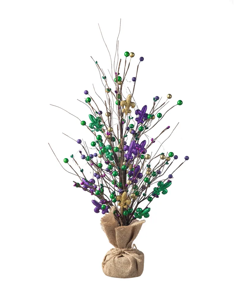 Glitzhome 21" H Lighted Mardi Gras Fleur-De-Lis Berry Table Tree