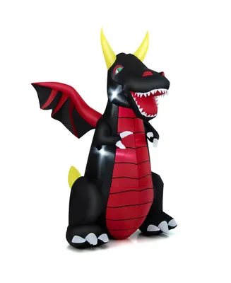 Costway 8 Ft Halloween Inflatable Fire Dragon Giant Blow up Decoration with Led Lights