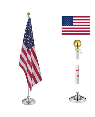 Yescom 8 Ft Telescoping Indoor Flagpole Kit Ball Topper Base Aluminum 3x5 Ft Us Flag with Embroidered Stars