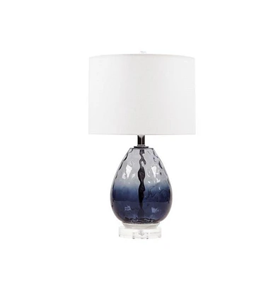 Home Outfitters Dark Blue Glass Table Lamp, Great for Bedroom, Living Room, Transitional