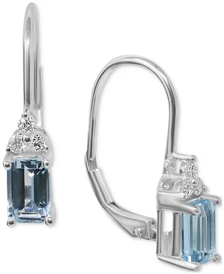 Aquamarine (1-1/5 ct. t.w.) & Diamond (1/8 ct. t.w.) Leverback Drop Earrings in 14k White Gold