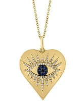 Effy Sapphire (1/20 ct. t.w.) & Diamond (1/4 ct. t.w.) Evil Eye Heart 18" Pendant Necklace in 14k Gold