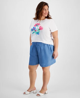 On 34th Trendy Plus Chambray Easy Pull-On Shorts, Created for Macy's