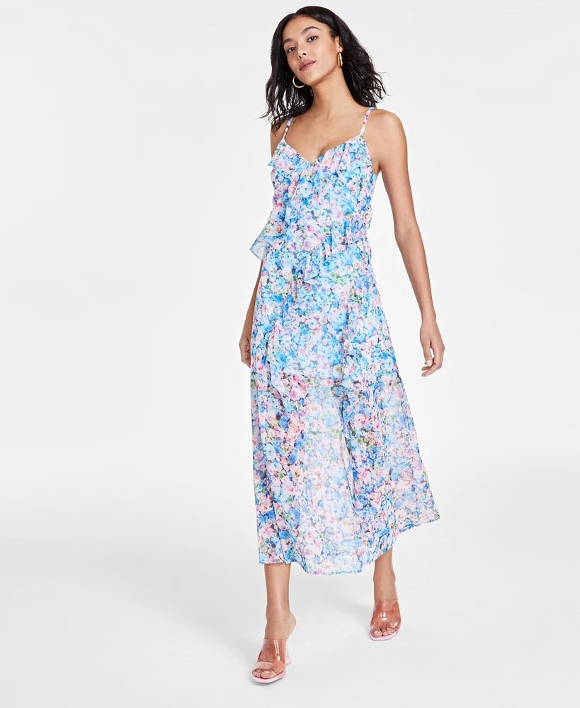 Bar Iii Petite Floral-Print Ruffled Maxi Dress, Created for Macy's