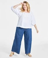 On 34th Trendy Plus Linen-Blend Volume-Sleeve Top, Created for Macy's