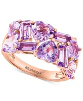 Effy Amethyst (7/8 ct. t.w.) & Pink Amethyst (4 ct. t.w.) Heart & Baguette Cluster Ring in 14k Rose Gold