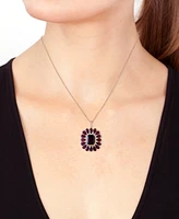 Effy Rhodolite (7-1/5 ct. t.w.) & Diamond (1/6 ct. t.w.) Halo 18" Pendant Necklace in 14k Rose Gold