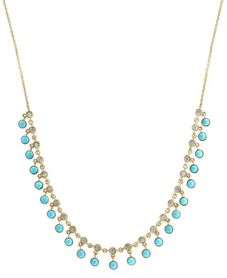 Effy Turquoise & Diamond (5/8 ct. t.w.) Bezel Dangle 18" Collar Necklace in 14k Gold