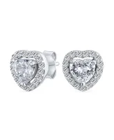 Cubic Zirconia Heart Shaped Stud Earrings Halo Bezel Set Cz For Women For Girlfriend .925 Sterling Silver