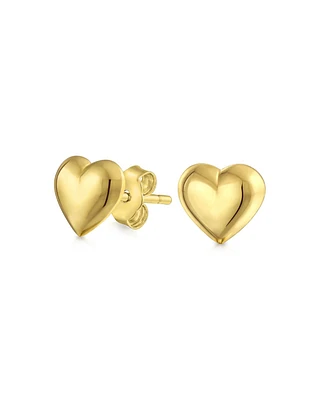 Bling Jewelry Minimalist Tiny Simple14K Yellow Gold Puff Heart Stud Earrings For Women For 5MM