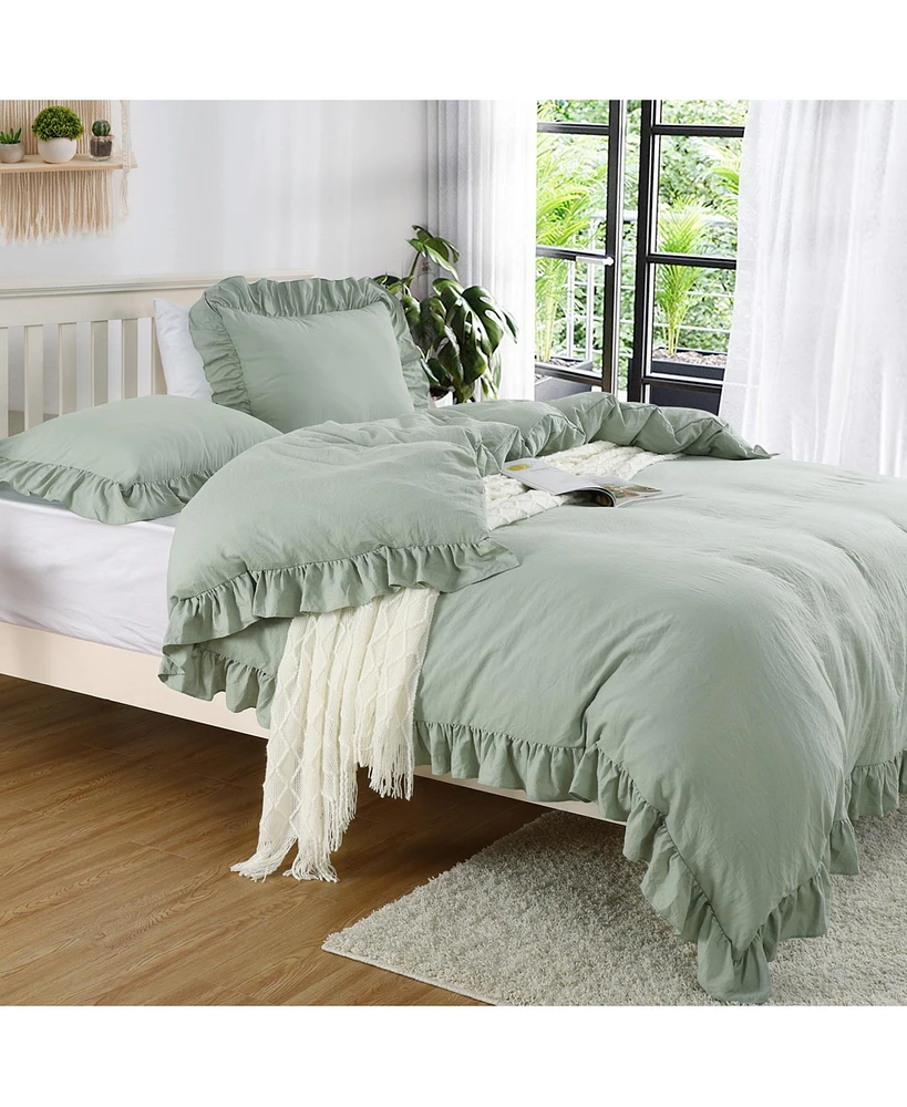 Soft Washed Microfiber Ruffle Duvet Cover Set