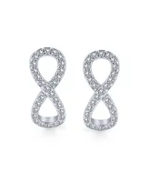 Cubic Zirconia Pave Cz Eternity Figure Eight Hinge Love Knot Infinity Huggie Earrings For Women Girlfriend .925 Sterling Silver