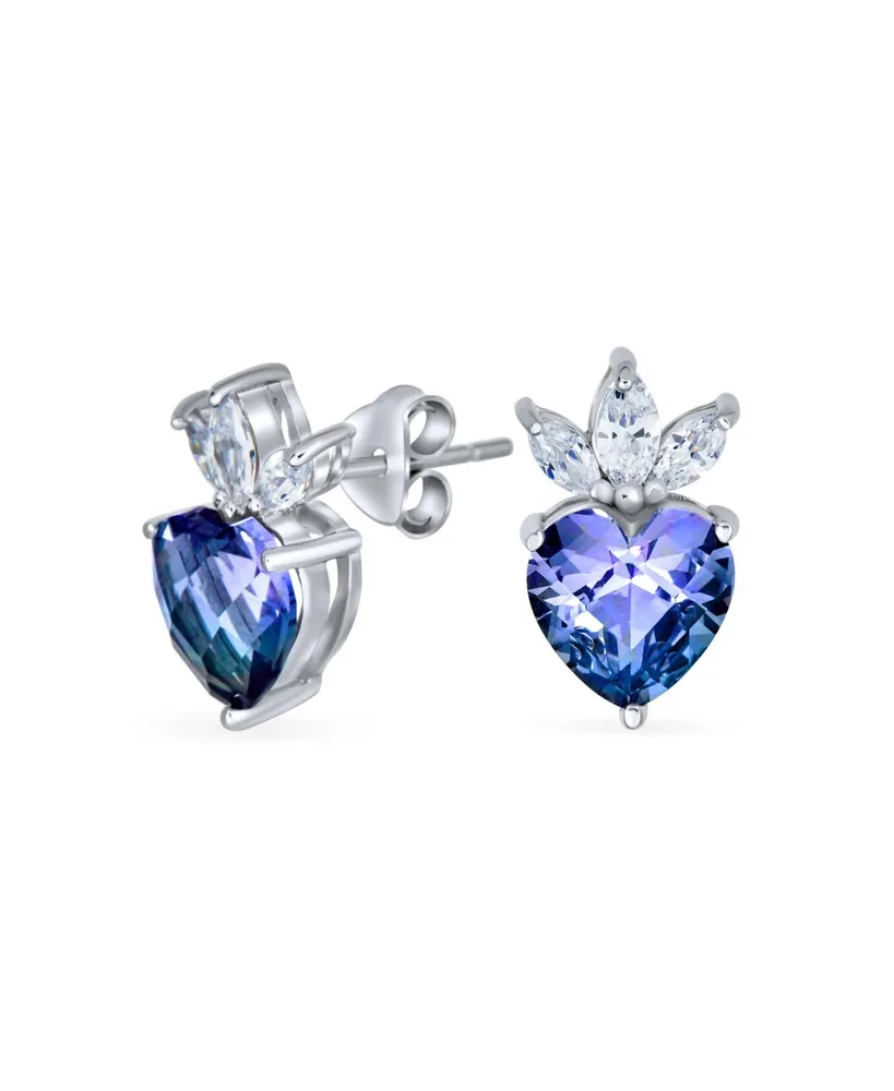 Aaa Cubic Zirconia Crown Color Changing Blue Purple Mystic Rainbow Cz Romantic Heart Shape Stud Earrings For Women .925 Sterling Silver