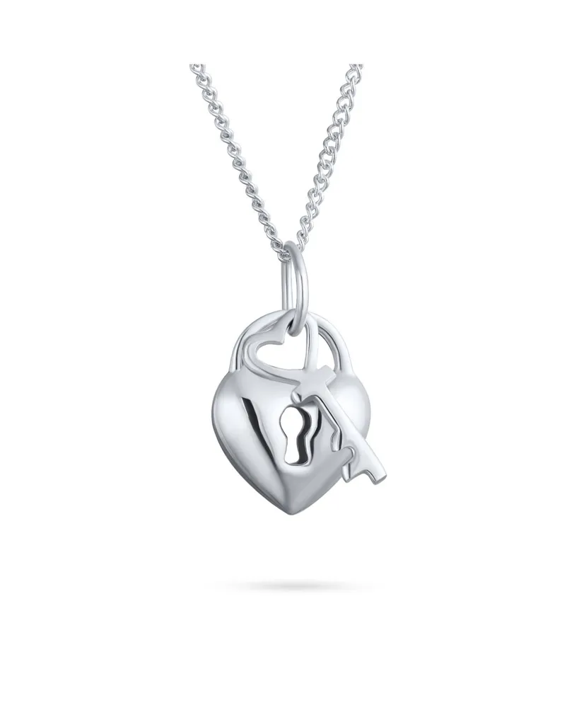 Bling Jewelry Simple 2 Charm Love Lock And Key Heart Pendant Necklace For Women For Sterling Silver 16 Inch