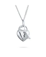 Bling Jewelry Simple 2 Charm Love Lock And Key Heart Pendant Necklace For Women For Sterling Silver 16 Inch