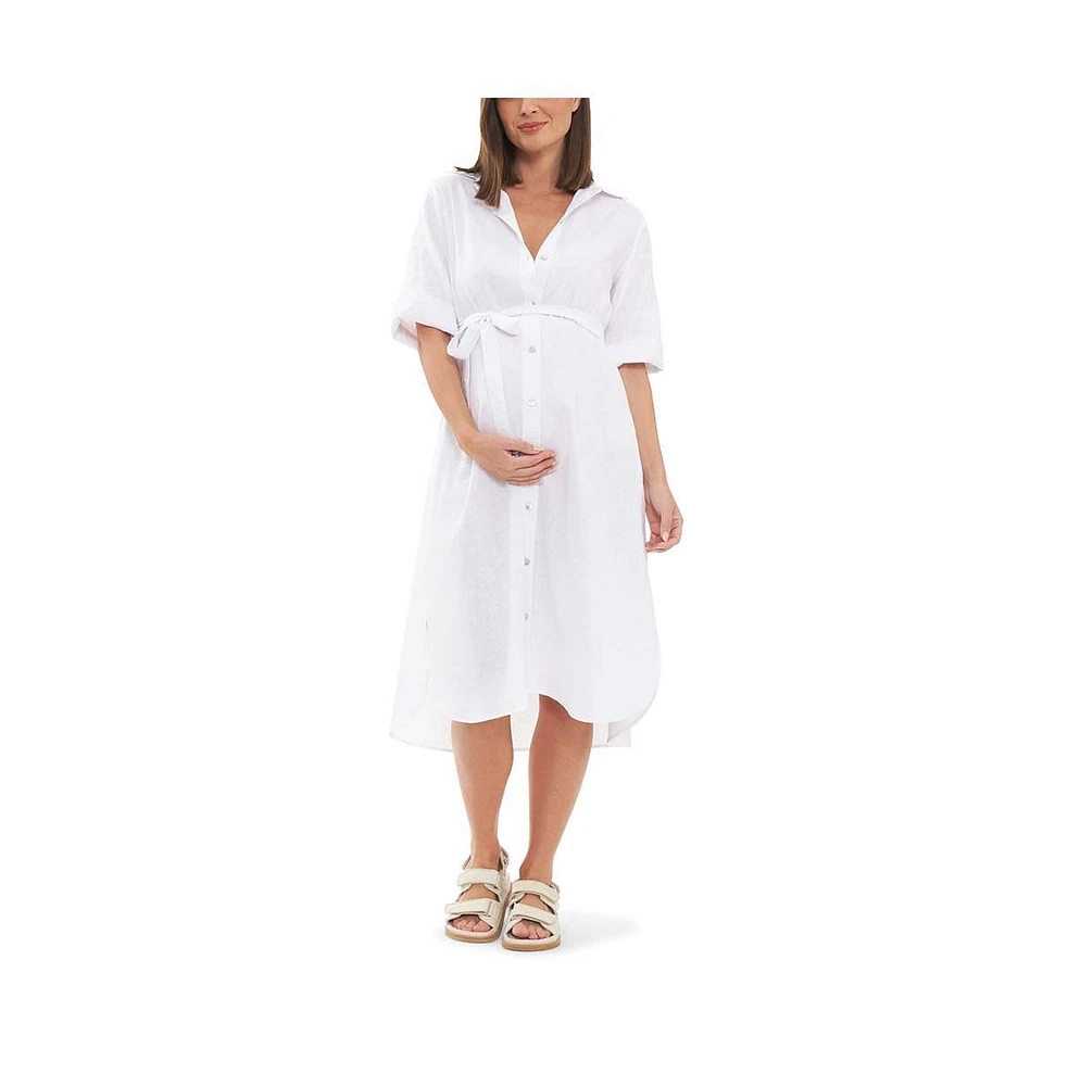 Ripe Maternity Molly Linen Button Through Shirt Dress White