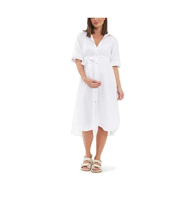 Ripe Maternity Molly Linen Button Through Shirt Dress White