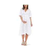Ripe Maternity Molly Linen Button Through Shirt Dress White