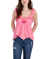 Planet Heart Juniors' Rosette Hanky-Hem Tank Top