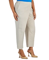 Kasper Plus Size Mid Rise Linen-Blend Straight-Leg Fly-Front Pants