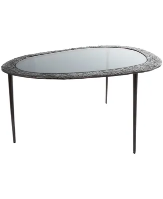 Rosemary Lane 30" x 25" x 18" Aluminum Abstract Oval Shaped Shaded Glass Top and Detailed Engravings Coffee Table