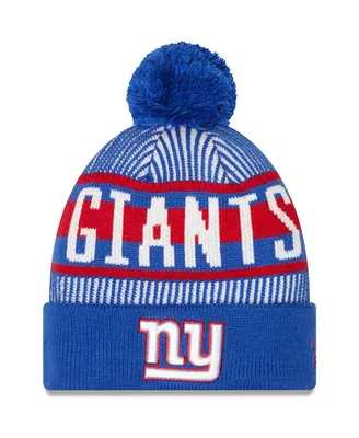 Men's New Era Royal New York Giants Striped Cuffed Knit Hat with Pom