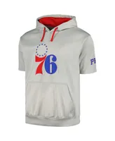 Men's Fanatics Silver, Red Philadelphia 76ers Short Sleeve Pullover Hoodie