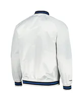 Men's Mitchell & Ness White Minnesota Timberwolves Hardwood Classics Throwback Wordmark Raglan Full-Snap Jacket