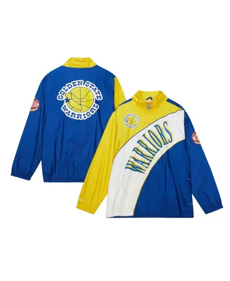 Men's Mitchell & Ness White Distressed Golden State Warriors Hardwood Classics Arched Retro Lined Full-Zip Windbreaker Jacket