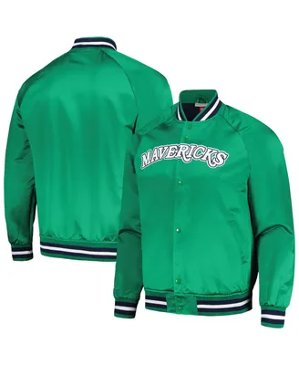Men's Mitchell & Ness Green Dallas Mavericks Hardwood Classics Throwback Wordmark Raglan Full-Snap Jacket