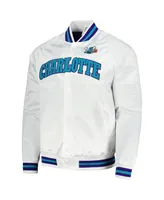 Men's Mitchell & Ness White Charlotte Hornets Hardwood Classics Throwback Wordmark Raglan Full-Snap Jacket