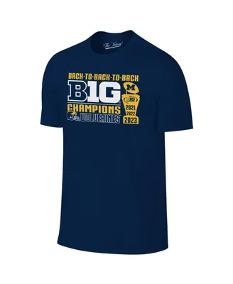 Men's Original Retro Brand Navy Michigan Wolverines Back-to-Back-to-Back Big Ten Conference Champions T-shirt