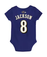 Baby Boys and Girls Lamar Jackson Purple Baltimore Ravens Mainliner Player Name Number Bodysuit