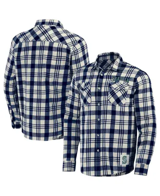 Men's Darius Rucker Collection by Fanatics Navy Seattle Mariners Plaid Flannel Button-Up Shirt