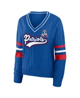 Women's Wear by Erin Andrews Royal Distressed New England Patriots Throwback V-Neck Sweater