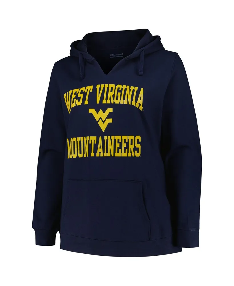 Women's Champion Navy West Virginia Mountaineers Plus Heart & Soul Notch Neck Pullover Hoodie