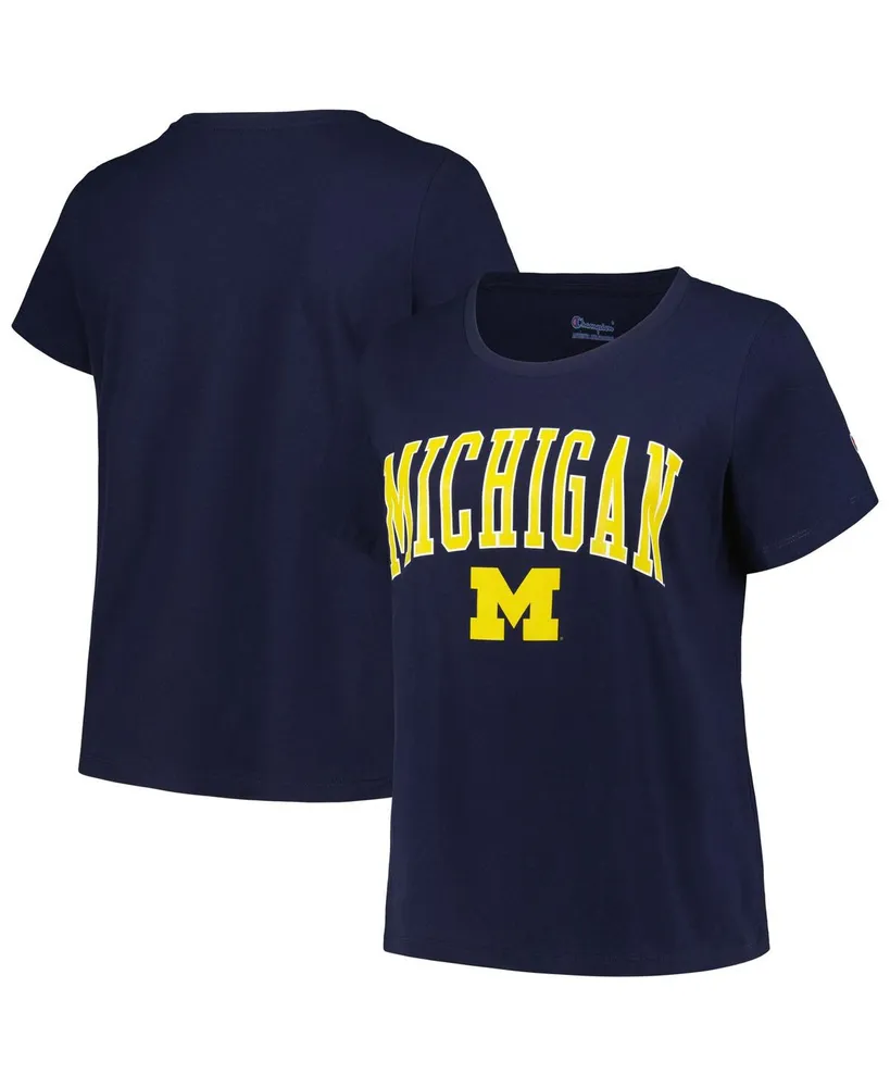 Women's Profile Navy Michigan Wolverines Plus Size Arch Over Logo Scoop Neck T-shirt