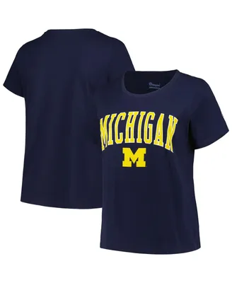 Women's Profile Navy Michigan Wolverines Plus Arch Over Logo Scoop Neck T-shirt