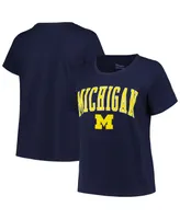 Women's Profile Navy Michigan Wolverines Plus Size Arch Over Logo Scoop Neck T-shirt