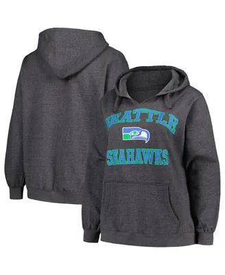Women's Fanatics Charcoal Seattle Seahawks Plus Heart and Soul V-Neck Pullover Hoodie