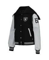 Women's The Wild Collective Black Las Vegas Raiders Sailor Full-Snap Hooded Varsity Jacket